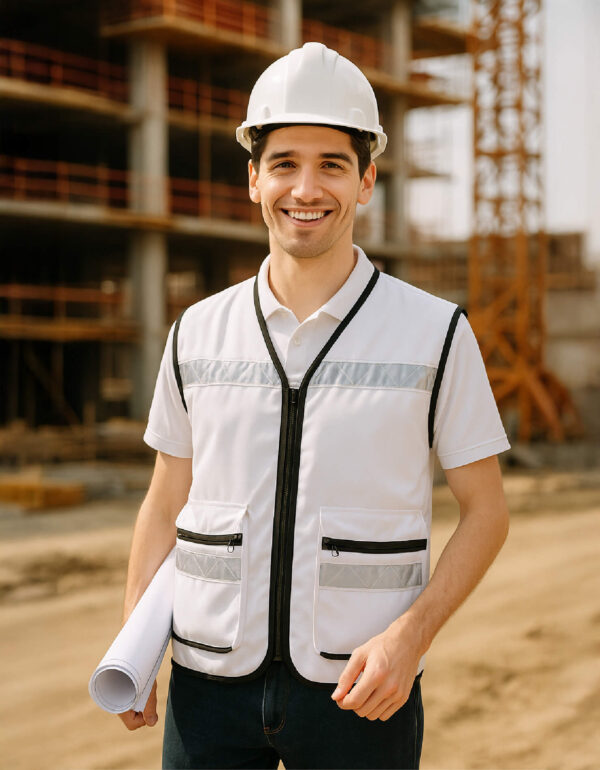 CHALECO BLANCO CON REFLEJANTE NEGRO