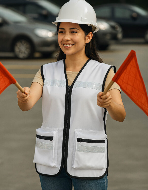 CHALECO BLANCO CON REFLEJANTE NEGRO