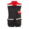 CHALECO NEGRO CON VIVOS ROJO/BLANCO Y BOLSILLOS MULTIPROPOSITO