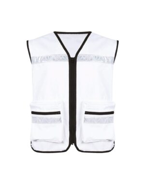 CHALECO BLANCO CON REFLEJANTE NEGRO