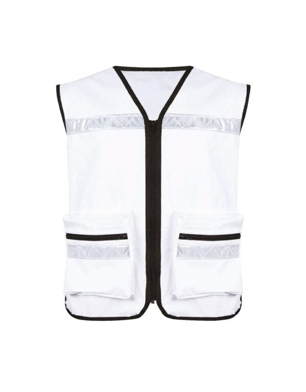 CHALECO BLANCO CON REFLEJANTE NEGRO