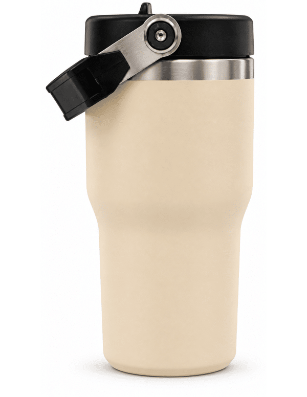 Termo con asa color beige de 20 oz